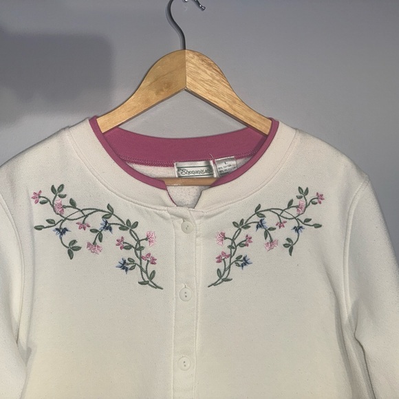 Vintage Floral Embroidered Cream Cardigan 100% cotton - Picture 2 of 3